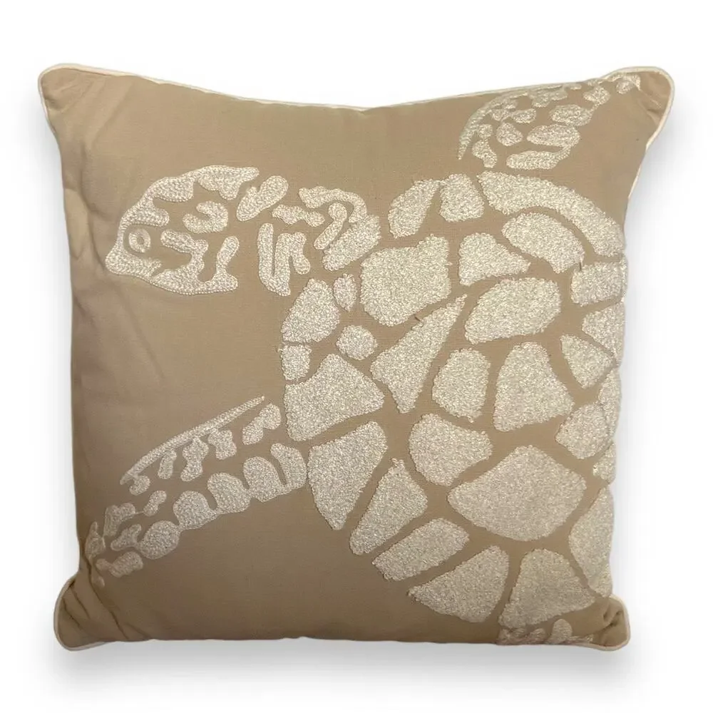 Threshold Sea Turtle‎ Decorative Toss Pillow NEW Tan Cream 18